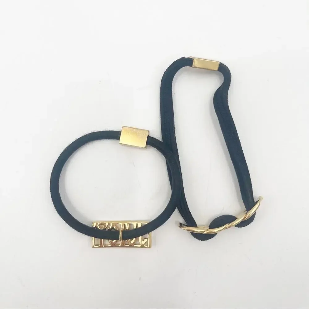 JUICY COUTURE Hair Ties Set of 2 Y2K 2000s Gold Black Logo Elastic Bands *FLAWS